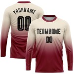 Mode Uniform Fußball Custom Long Fade Creme Schwarz-Crimson Ärmel Jersey Sublimation Mode Uniform Fußball Custom Long Fade Creme Schwarz-Crimson Ärmel Jersey Sublimation