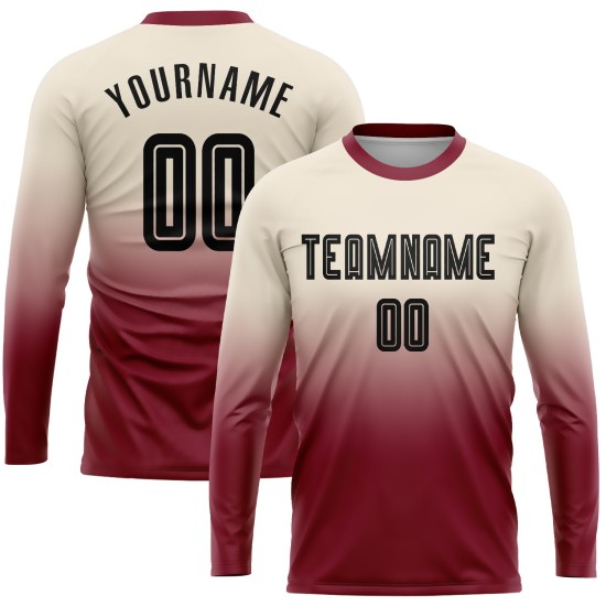 Mode Uniform Fußball Custom Long Fade Creme Schwarz-Crimson Ärmel Jersey Sublimation Mode Uniform Fußball Custom Long Fade Creme Schwarz-Crimson Ärmel Jersey Sublimation