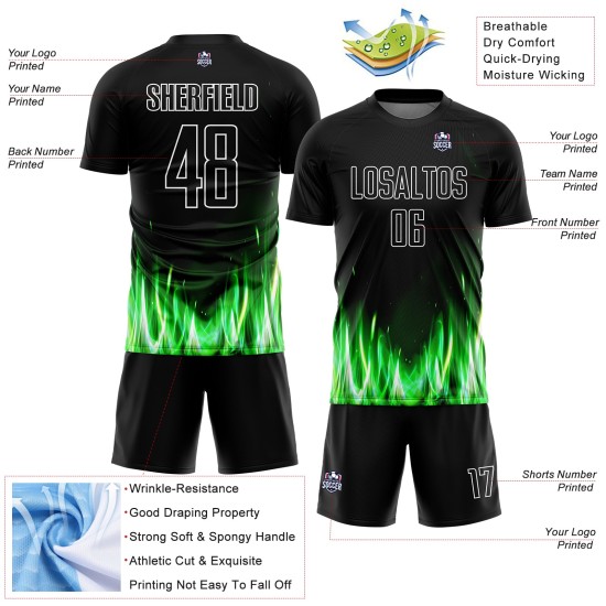 Fußballuniform Flammentrikot Sublimation Weiß Schwarz Custom Fußballuniform Flammentrikot Sublimation Weiß Schwarz Custom