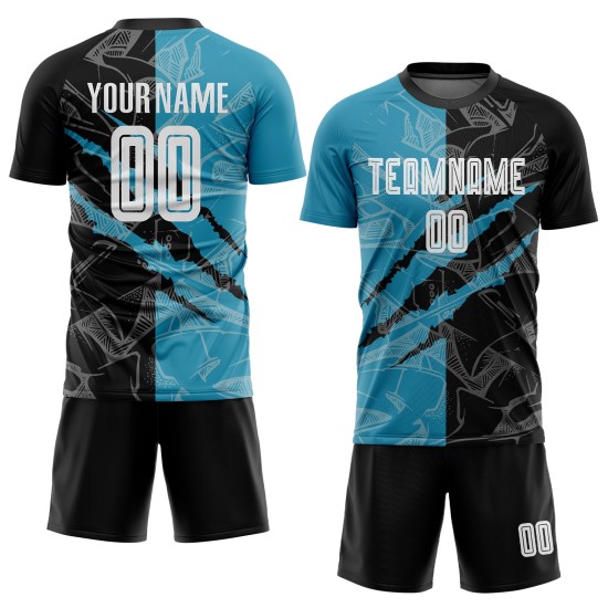 Graffiti Custom Blau Sublimation Uniform Black-Panther Scratch Fußball Jersey Muster Graffiti Custom Blau Sublimation Uniform Black-Panther Scratch Fußball Jersey Muster