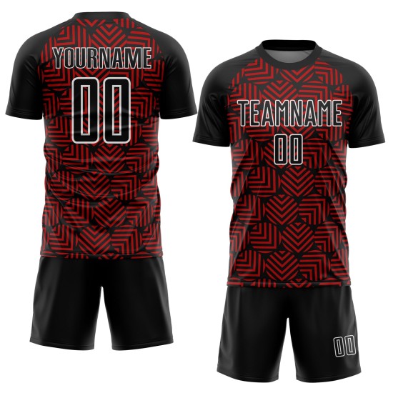 Geometrische Uniform Sublimation Rot-Weiß Schwarz Fußball Abstrakte Formen Custom Jersey Geometrische Uniform Sublimation Rot-Weiß Schwarz Fußball Abstrakte Formen Custom Jersey