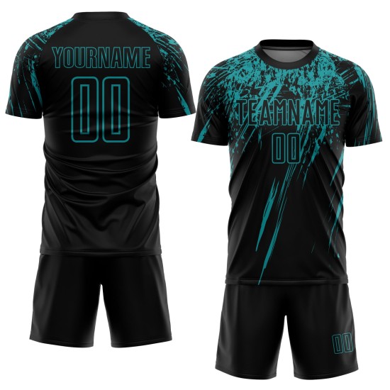 Sublimation Teal Jersey Fußball Custom Uniform Schwarz Sublimation Teal Jersey Fußball Custom Uniform Schwarz