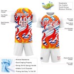 Uniform Weiß Trikot Sublimation Fußball Flamme Custom Rot-Gold