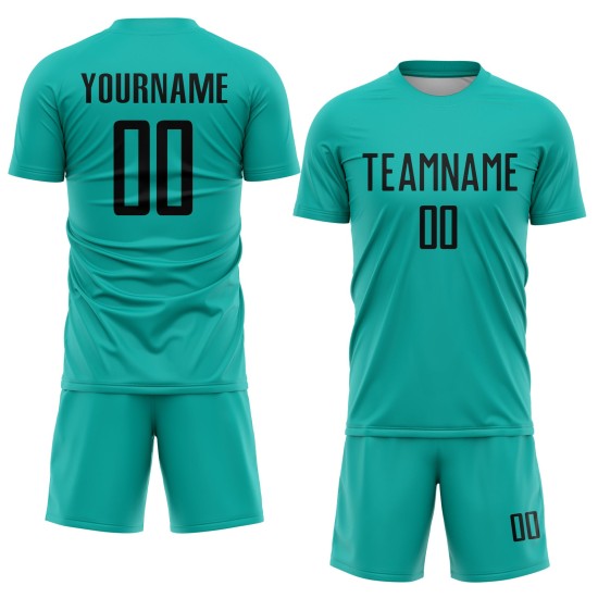 Uniform Trikot Fußball Sublimation Custom Aqua Schwarz Uniform Trikot Fußball Sublimation Custom Aqua Schwarz