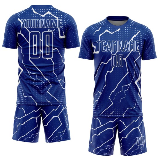 Sublimation Fußball Lightning Royal Trikot Uniform Custom Weiß Sublimation Fußball Lightning Royal Trikot Uniform Custom Weiß