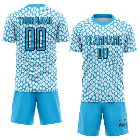 Schwarz-Weiß Uniform Fußball Haut Blau Himmel Sublimation Schlange Jersey Custom Schwarz-Weiß Uniform Fußball Haut Blau Himmel Sublimation Schlange Jersey Custom