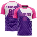 Uniform Linien Fußball Custom Jersey Rosa-Weiß Lila Kurve Sublimation Uniform Linien Fußball Custom Jersey Rosa-Weiß Lila Kurve Sublimation