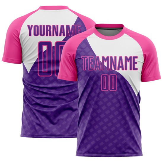 Uniform Linien Fußball Custom Jersey Rosa-Weiß Lila Kurve Sublimation Uniform Linien Fußball Custom Jersey Rosa-Weiß Lila Kurve Sublimation