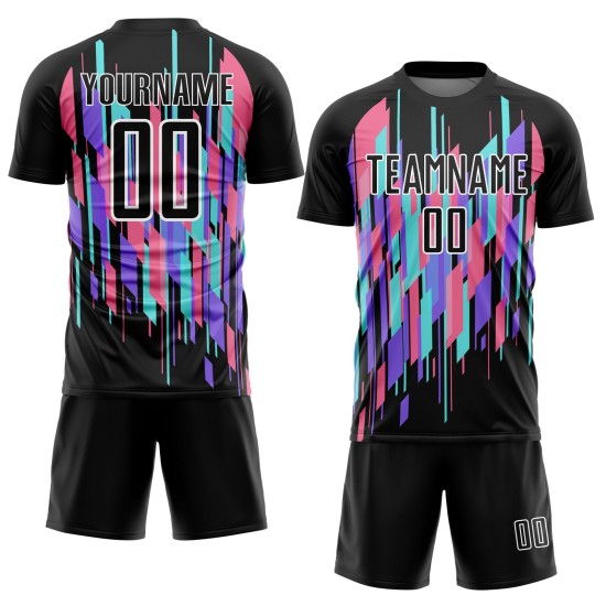 Uniform Fußball Jersey Custom Schwarz Weiß Geometrische Formen Sublimation Uniform Fußball Jersey Custom Schwarz Weiß Geometrische Formen Sublimation