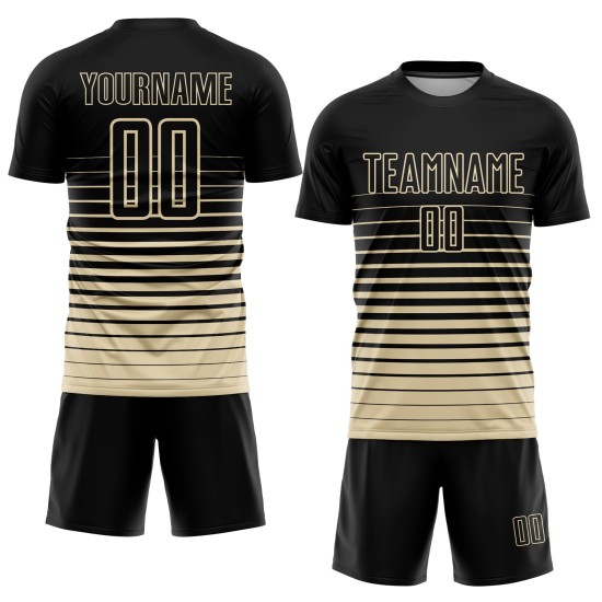 Mode Custom Fußball Jersey Uniform Fade Sublimation Creme Nadelstreifen Schwarz Mode Custom Fußball Jersey Uniform Fade Sublimation Creme Nadelstreifen Schwarz