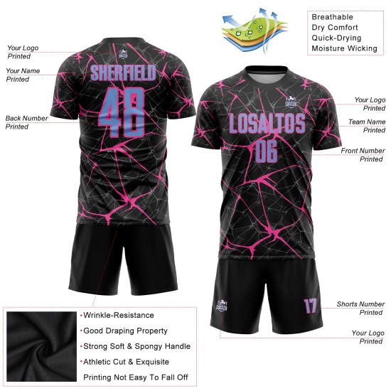 Jersey Custom Uniform Blau-Rosa Schwarz Licht Sublimation Fußball Jersey Custom Uniform Blau-Rosa Schwarz Licht Sublimation Fußball