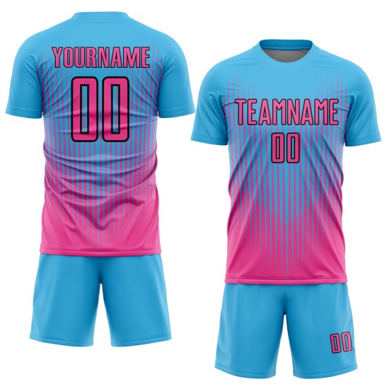 Custom Jersey Sublimation Rosa-Schwarz Blau Uniform Linien Fußball Himmel Custom Jersey Sublimation Rosa-Schwarz Blau Uniform Linien Fußball Himmel