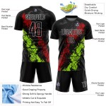 Jersey Sublimation Splatter Art Schwarz Uniform Tropfend Grün Rot-Neon Fußball Custom Jersey Sublimation Splatter Art Schwarz Uniform Tropfend Grün Rot-Neon Fußball Custom