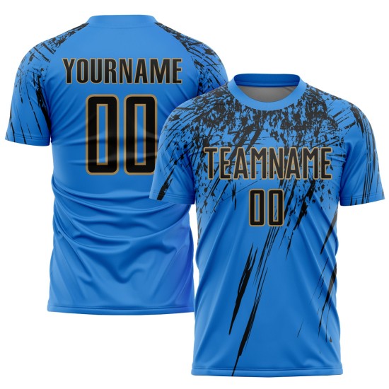 Benutzerdefinierte Sublimation Fußballuniform Pulver Gold Jersey Blau Schwarz-Alt