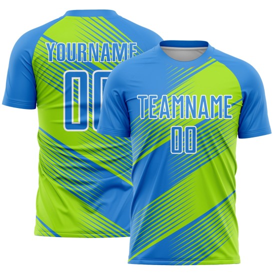 Sublimation Uniform Grün-Weiß Fußball Neon Powder Line Trikot Blau Custom Sublimation Uniform Grün-Weiß Fußball Neon Powder Line Trikot Blau Custom