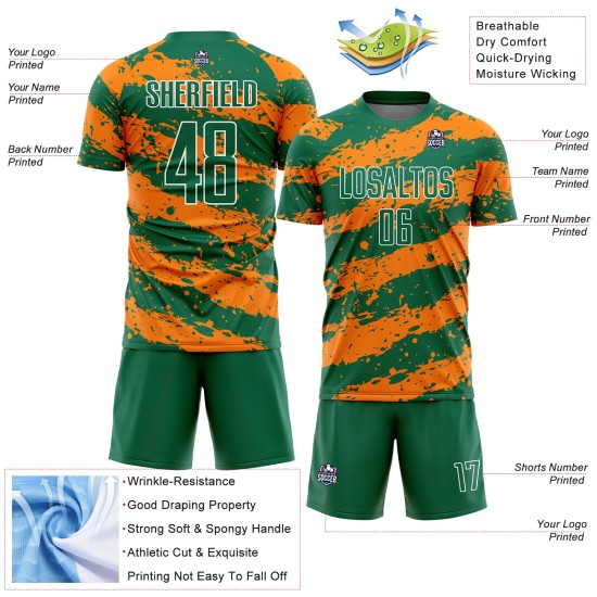 Splash Sublimation Trikot Kelly Uniform Bay Grün Fußball Custom Orange-Weiß Splash Sublimation Trikot Kelly Uniform Bay Grün Fußball Custom Orange-Weiß