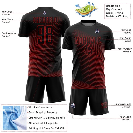 Rot Sublimation Jersey Custom Uniform Schwarz Linien Fußball Rot Sublimation Jersey Custom Uniform Schwarz Linien Fußball
