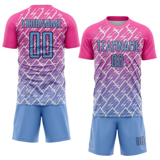 Benutzerdefinierte blau-schwarz Licht Trikot Uniform Sublimation Fußball Blitz Pink Benutzerdefinierte blau-schwarz Licht Trikot Uniform Sublimation Fußball Blitz Pink