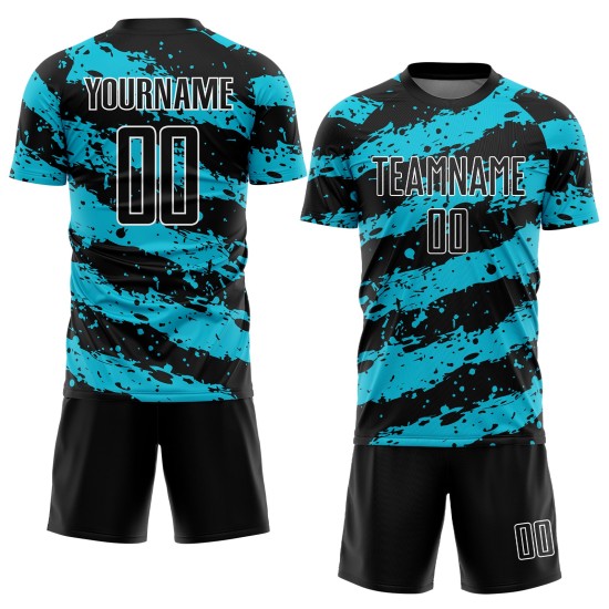 Sublimation Splash Uniform Lakes Blau-Weiß Custom Jersey Schwarz Fußball Sublimation Splash Uniform Lakes Blau-Weiß Custom Jersey Schwarz Fußball