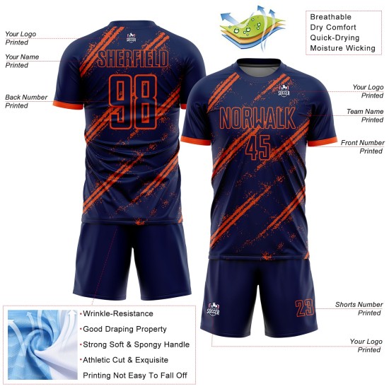 Sublimationsuniform Orange Fußballtrikot Custom Navy Sublimationsuniform Orange Fußballtrikot Custom Navy