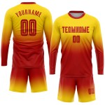 Sublimation Red Fade Fußball Uniform Langarm Mode Jersey Custom Gold Sublimation Red Fade Fußball Uniform Langarm Mode Jersey Custom Gold