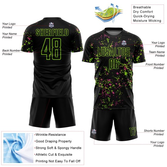 Abstrakte Jersey Uniform Kunst Fußball Neon Sublimation Grün-Pink Fragment Custom Schwarz Abstrakte Jersey Uniform Kunst Fußball Neon Sublimation Grün-Pink Fragment Custom Schwarz