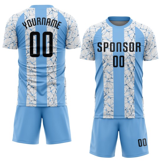 Fußballtrikot Uniform Sublimation Custom Schwarz-Weiß Blau Licht Fußballtrikot Uniform Sublimation Custom Schwarz-Weiß Blau Licht