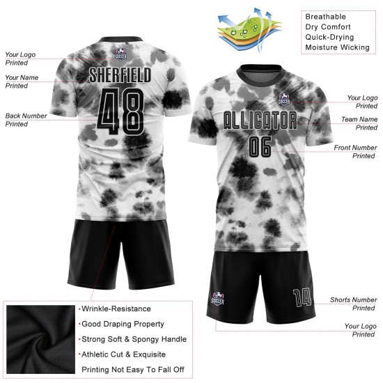 Schwarz-Weiß-Farbstoff benutzerdefinierte Uniform Fußball Jersey Sublimation Krawatte Schwarz-Weiß-Farbstoff benutzerdefinierte Uniform Fußball Jersey Sublimation Krawatte