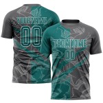 Graue Uniform Graffiti Fußball Jersey Scratch Teal-Steel Muster Custom Sublimation Graue Uniform Graffiti Fußball Jersey Scratch Teal-Steel Muster Custom Sublimation