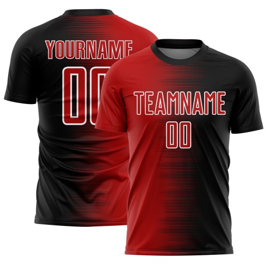 Line Fußballuniform Schwarzes Trikot Sublimation Custom Rot-Weiß Farbverlauf Line Fußballuniform Schwarzes Trikot Sublimation Custom Rot-Weiß Farbverlauf