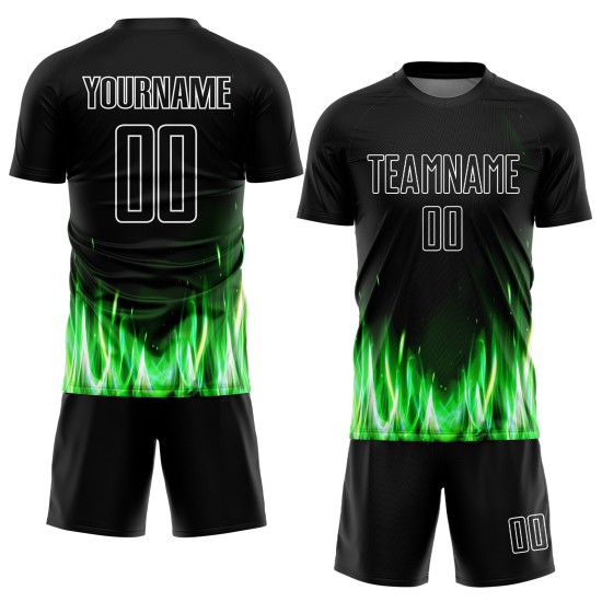 Fußballuniform Flammentrikot Sublimation Weiß Schwarz Custom Fußballuniform Flammentrikot Sublimation Weiß Schwarz Custom