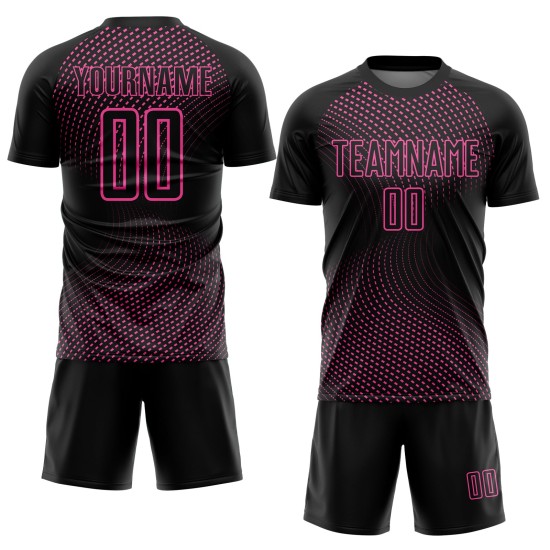 Jersey Custom Schwarz Fußball Uniform Rosa Geometrische Sublimation Linien Jersey Custom Schwarz Fußball Uniform Rosa Geometrische Sublimation Linien