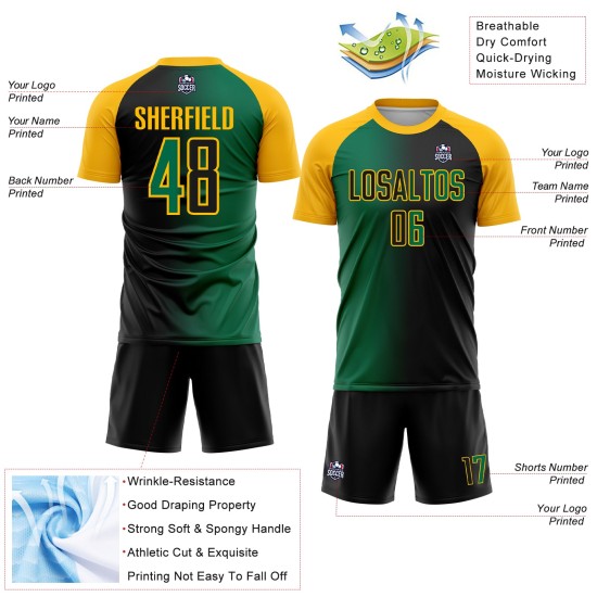 Kelly Custom Fashion Trikot Fußballuniform Schwarz Gradient Sublimation Grün-Gold Kelly Custom Fashion Trikot Fußballuniform Schwarz Gradient Sublimation Grün-Gold