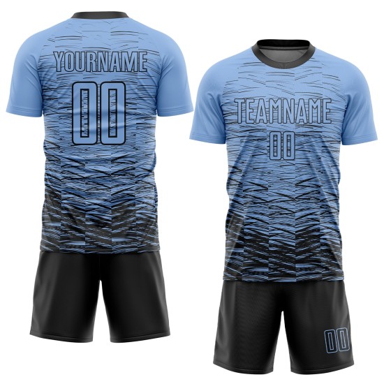 Schwarz Custom Sublimation Blau Uniform Jersey Fußball Licht Schwarz Custom Sublimation Blau Uniform Jersey Fußball Licht