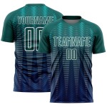 Fußballtrikot Uniform Gradient Line Sublimation Neon Navy-Weiß Custom Grün Fußballtrikot Uniform Gradient Line Sublimation Neon Navy-Weiß Custom Grün