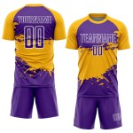 Sublimation Splash Custom Lila Fußball Gold-Weiß Uniform Trikot Sublimation Splash Custom Lila Fußball Gold-Weiß Uniform Trikot