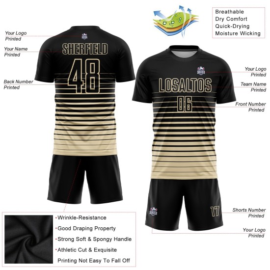 Mode Custom Fußball Jersey Uniform Fade Sublimation Creme Nadelstreifen Schwarz Mode Custom Fußball Jersey Uniform Fade Sublimation Creme Nadelstreifen Schwarz