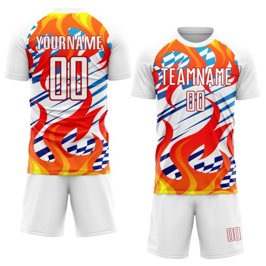 Uniform Weiß Trikot Sublimation Fußball Flamme Custom Rot-Gold