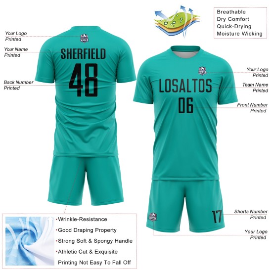 Uniform Trikot Fußball Sublimation Custom Aqua Schwarz Uniform Trikot Fußball Sublimation Custom Aqua Schwarz