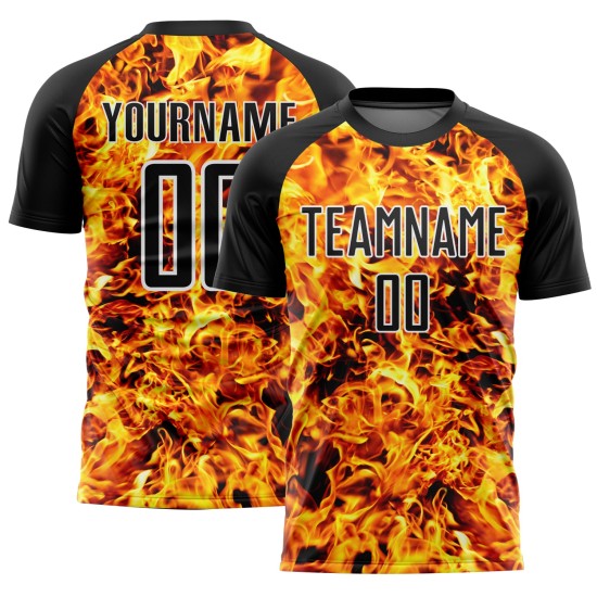 Uniform Fußballtrikot Weiß Flamme Schwarz Sublimation Custom Uniform Fußballtrikot Weiß Flamme Schwarz Sublimation Custom