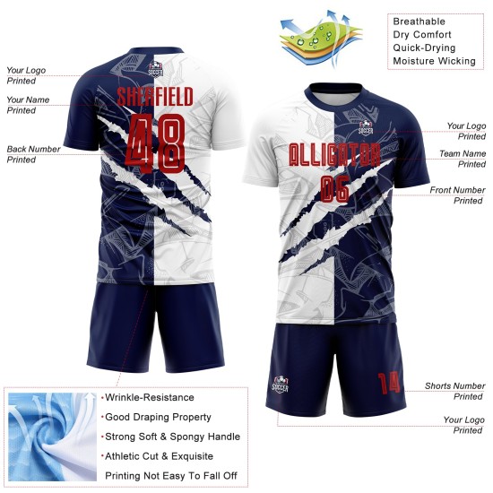 Jersey Sublimation Muster Graffiti Scratch Custom Uniform Fußball Rot-Marine
