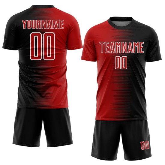 Line Fußballuniform Schwarzes Trikot Sublimation Custom Rot-Weiß Farbverlauf Line Fußballuniform Schwarzes Trikot Sublimation Custom Rot-Weiß Farbverlauf