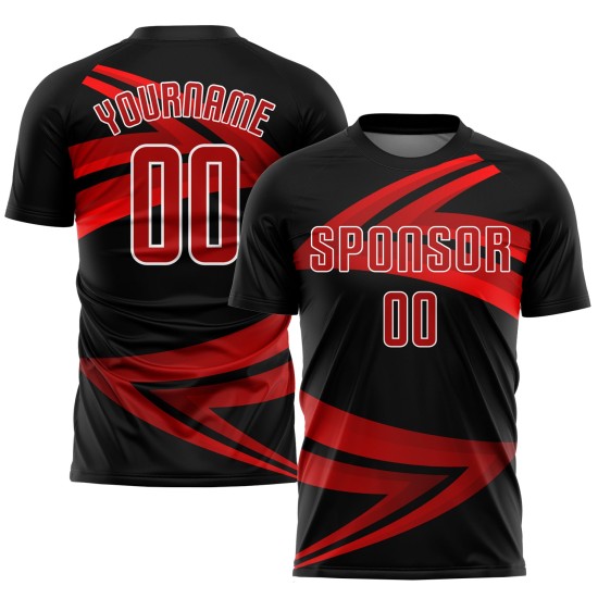 Trikot Sublimation Fußball Schwarz Uniform Rot-Weiß Custom Trikot Sublimation Fußball Schwarz Uniform Rot-Weiß Custom