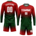 Sublimation Uniform Rot Fußball Verblassen Weiß-Grün Benutzerdefinierte Lange Jersey Sublimation Uniform Rot Fußball Verblassen Weiß-Grün Benutzerdefinierte Lange Jersey