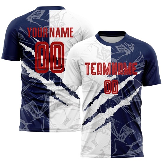 Jersey Sublimation Muster Graffiti Scratch Custom Uniform Fußball Rot-Marine