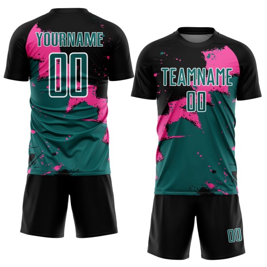 Uniform Spalsh Custom Jersey Teal-Pink Schwarz Fußball Sublimation Uniform Spalsh Custom Jersey Teal-Pink Schwarz Fußball Sublimation