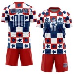 Uniform Rot-Weiß Custom Jersey Royal Soccer Sublimation Quadrate Sterne Und Uniform Rot-Weiß Custom Jersey Royal Soccer Sublimation Quadrate Sterne Und