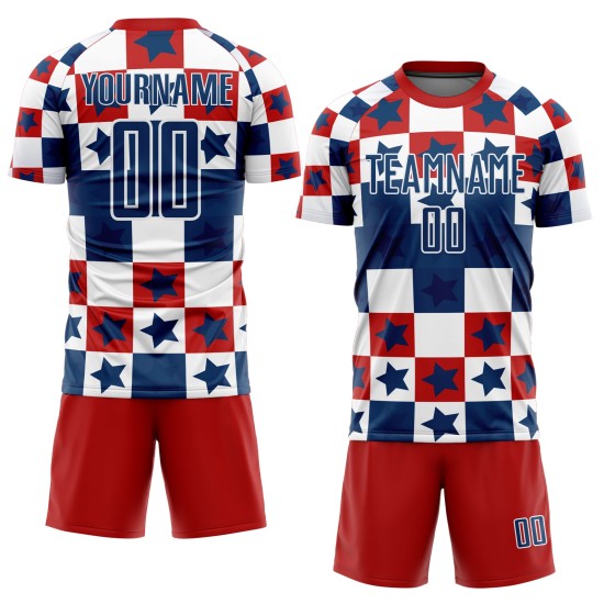 Uniform Rot-Weiß Custom Jersey Royal Soccer Sublimation Quadrate Sterne Und Uniform Rot-Weiß Custom Jersey Royal Soccer Sublimation Quadrate Sterne Und
