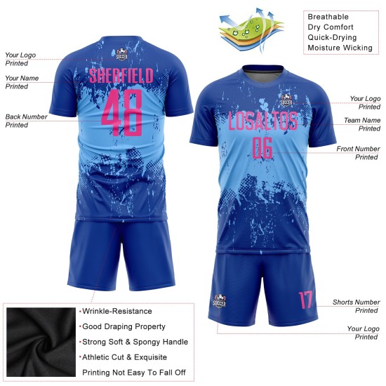 Rosa-Hellblau Fußballuniform Royal Sublimation Jersey Custom Rosa-Hellblau Fußballuniform Royal Sublimation Jersey Custom