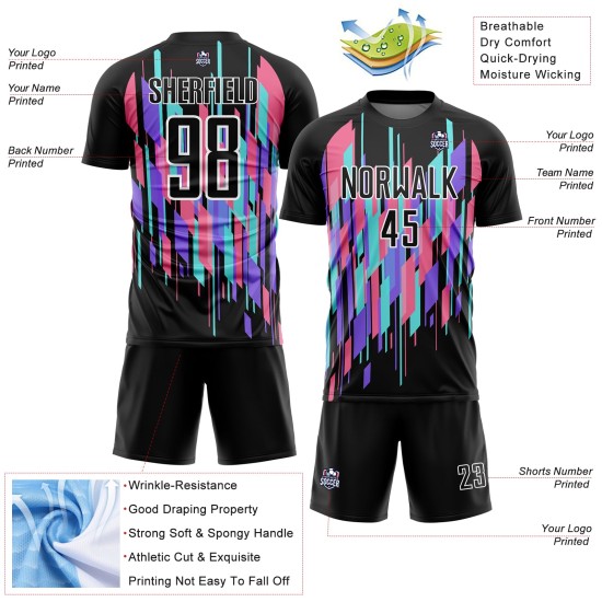 Uniform Fußball Jersey Custom Schwarz Weiß Geometrische Formen Sublimation Uniform Fußball Jersey Custom Schwarz Weiß Geometrische Formen Sublimation